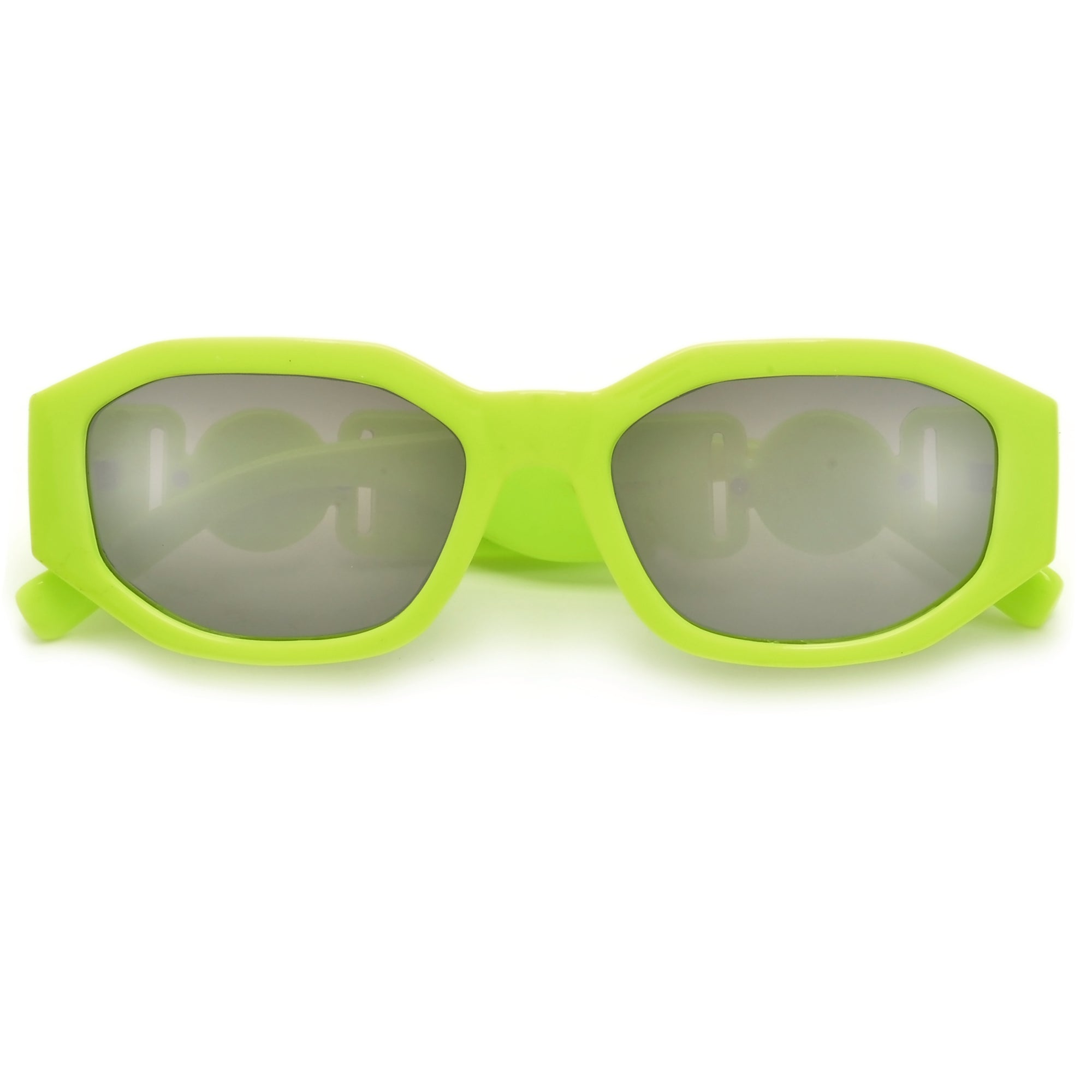 Geometric Medallion Logo Temple Chic Cat Eye Sunglasses