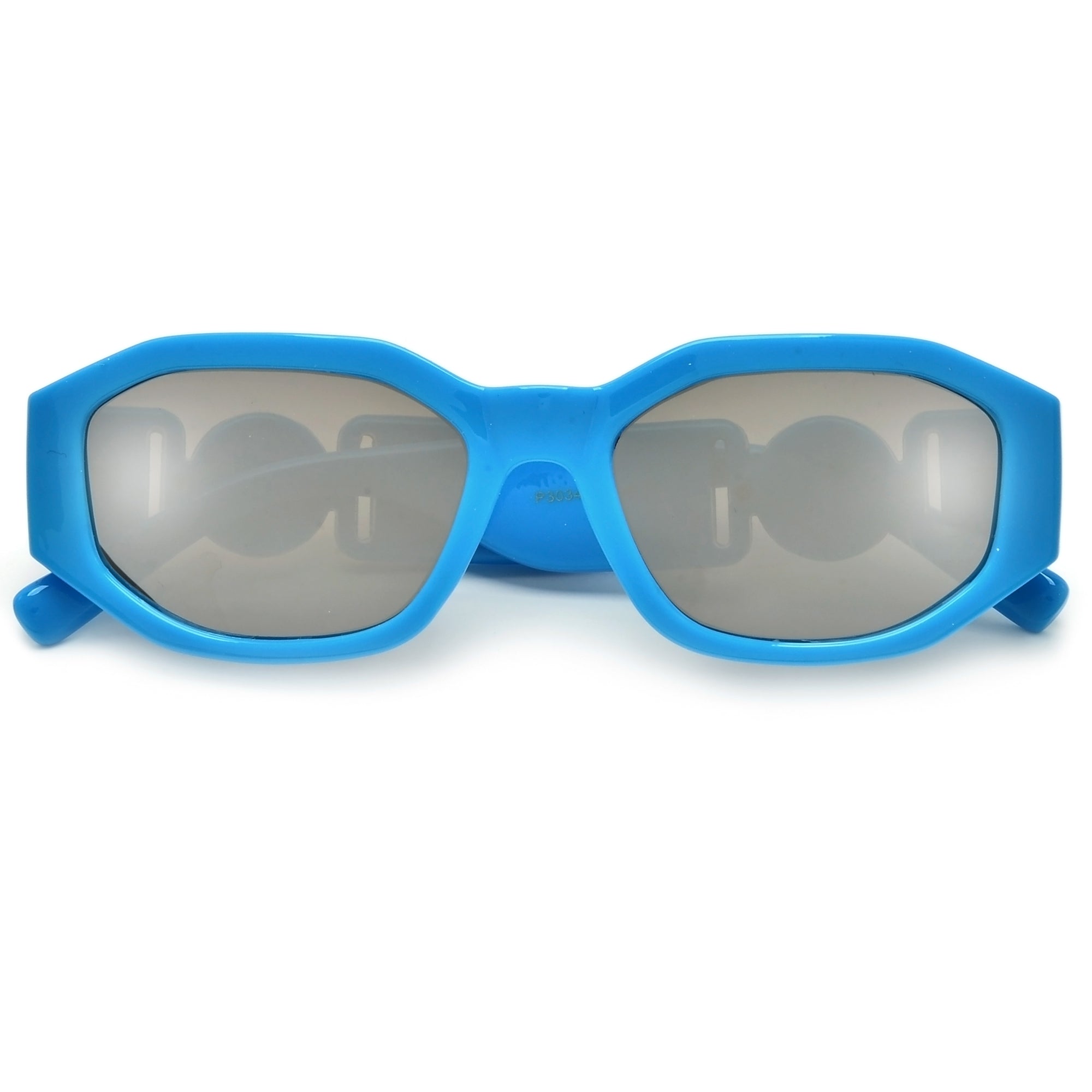 Geometric Medallion Logo Temple Chic Cat Eye Sunglasses