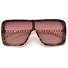 Oversize Chain Link Temple Fashion Shield Sunglasses