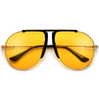 Chic Flat Top Brow Bar Tear Drop Aviator Sunglasses - Sunglass Spot