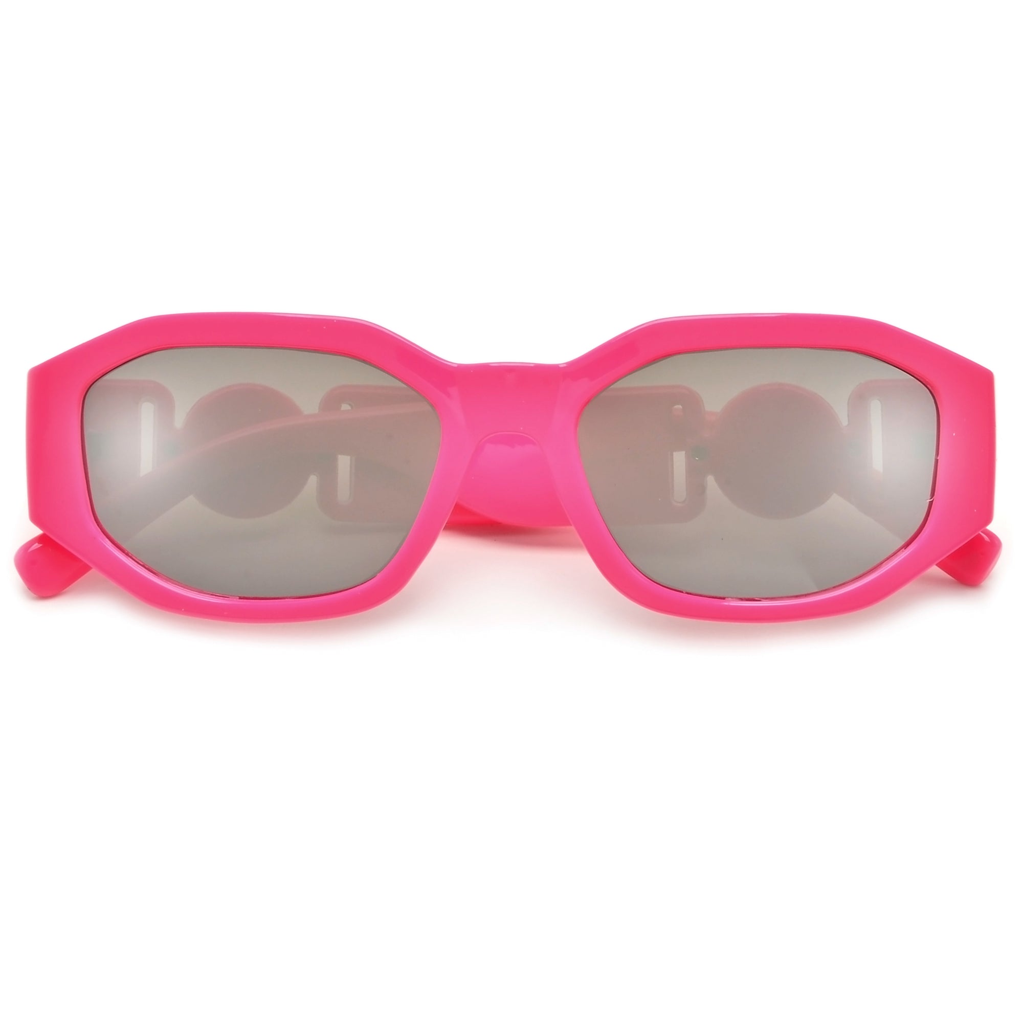 Geometric Medallion Logo Temple Chic Cat Eye Sunglasses