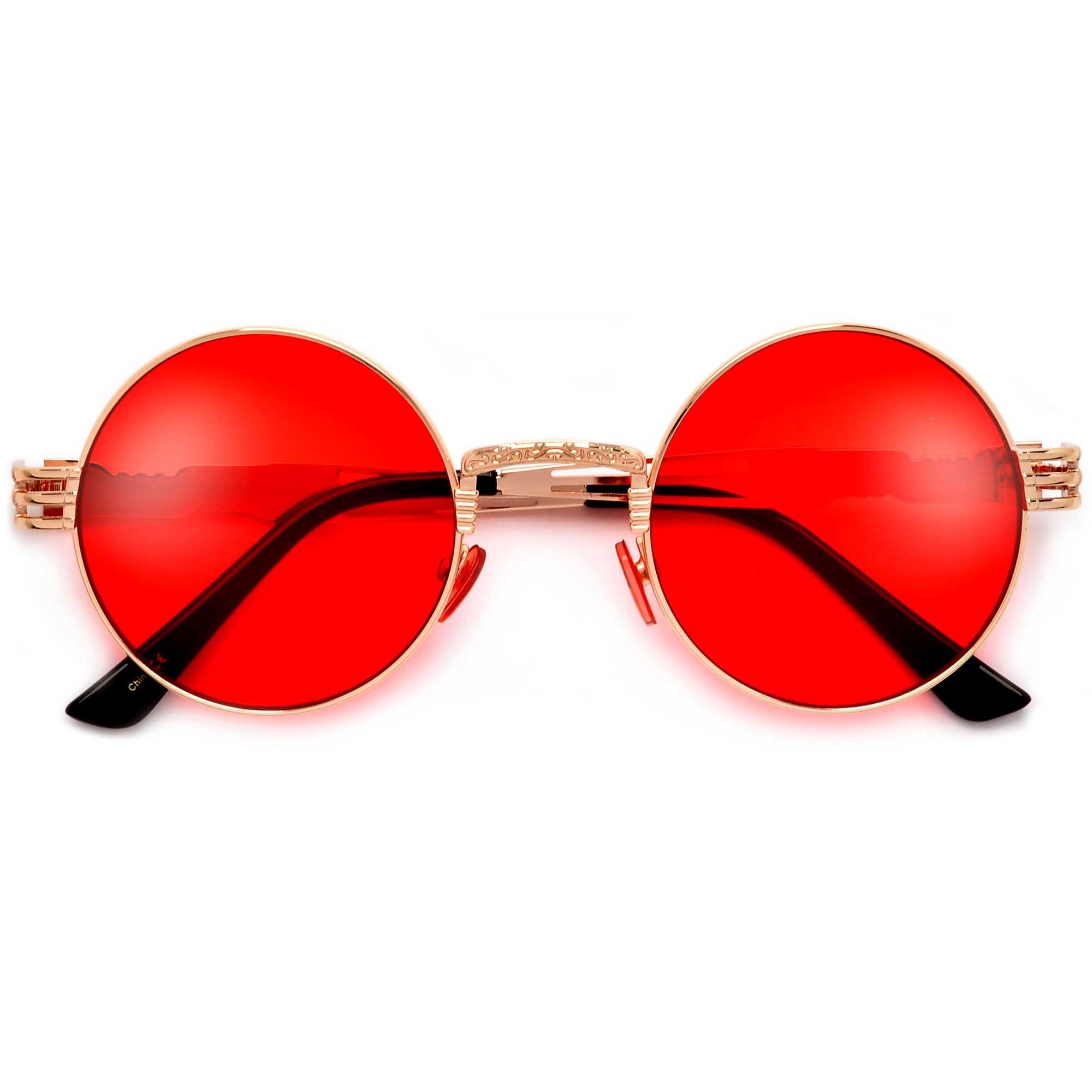 Retro Round Flat Lens Chic Boho Artful Frame Sunnies - Sunglass Spot