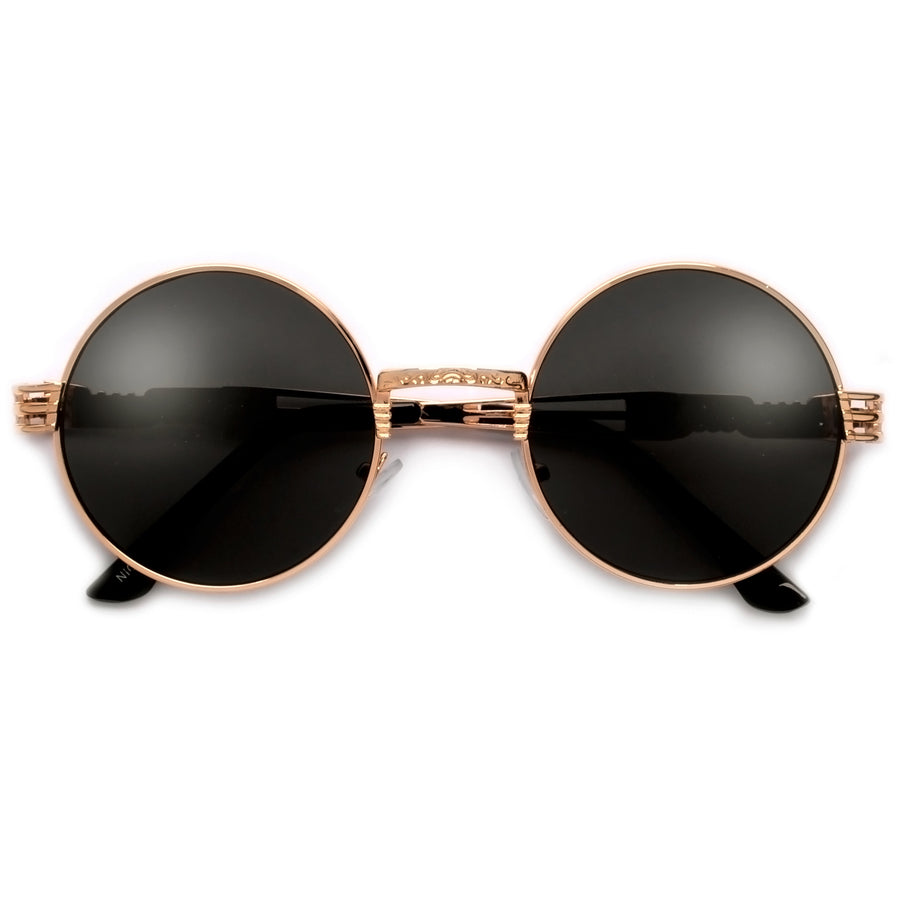 Retro Round Flat Lens Chic Boho Artful Frame Sunnies - Sunglass Spot