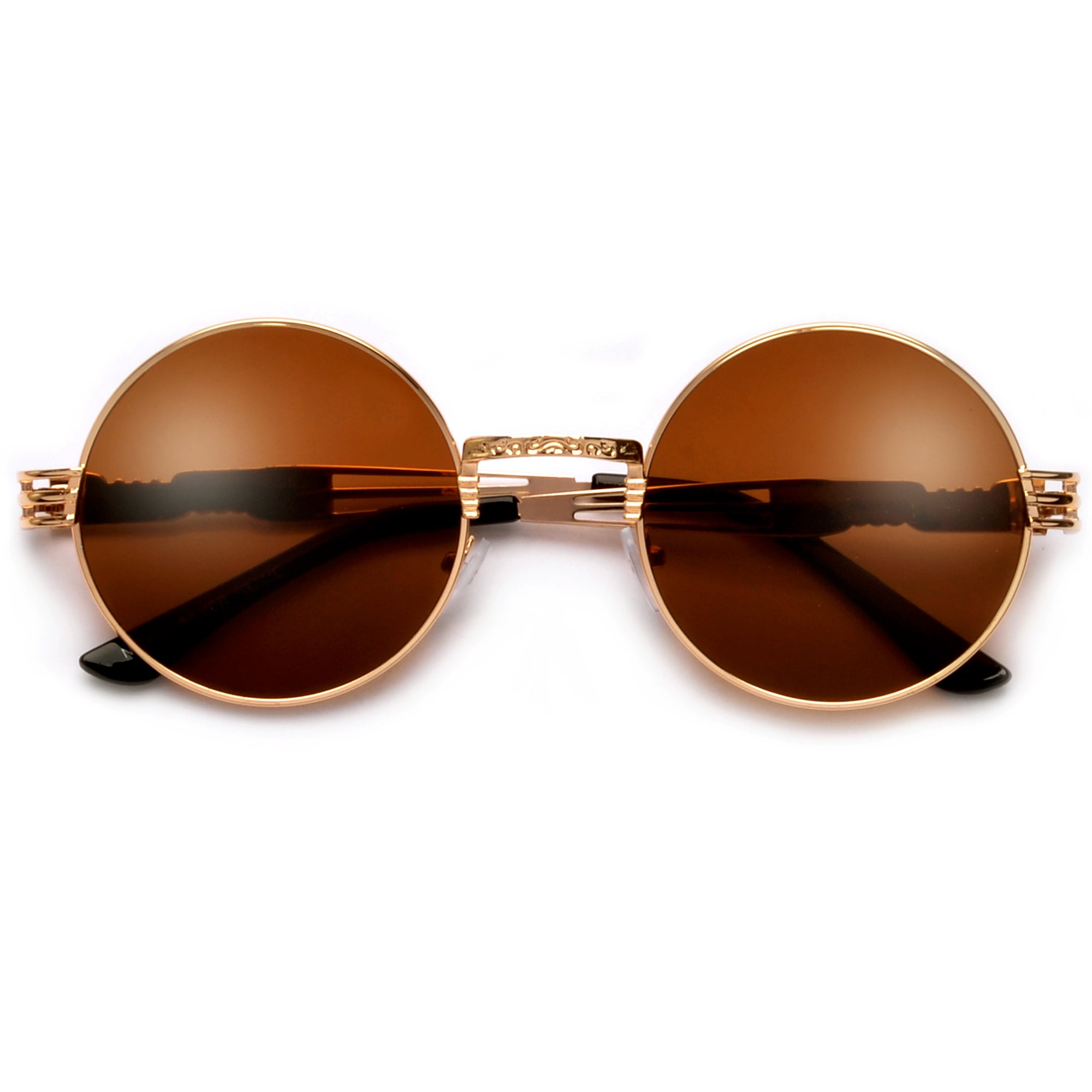 Retro Round Flat Lens Chic Boho Artful Frame Sunnies - Sunglass Spot