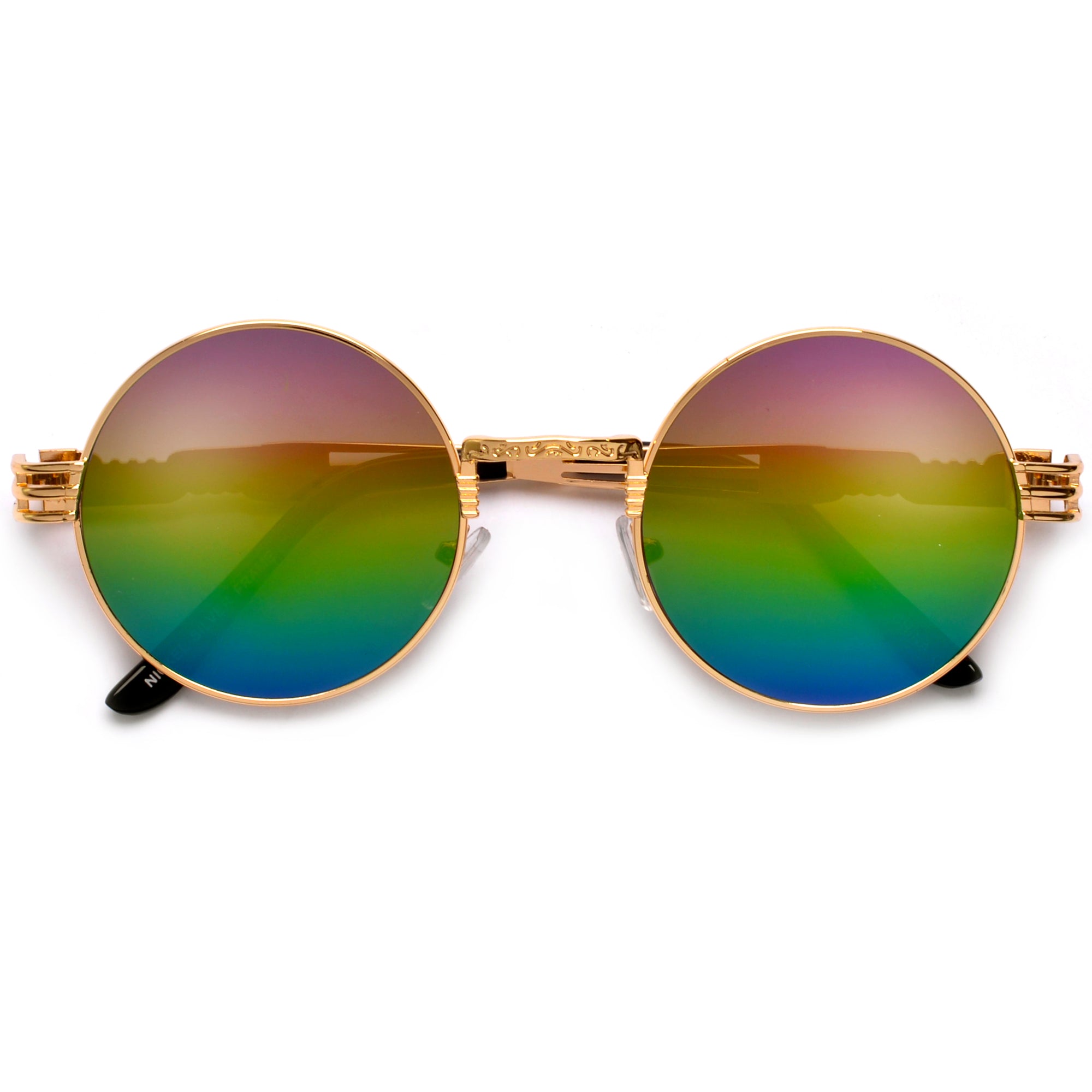 Retro Round Flat Lens Chic Boho Artful Frame Sunnies - Sunglass Spot