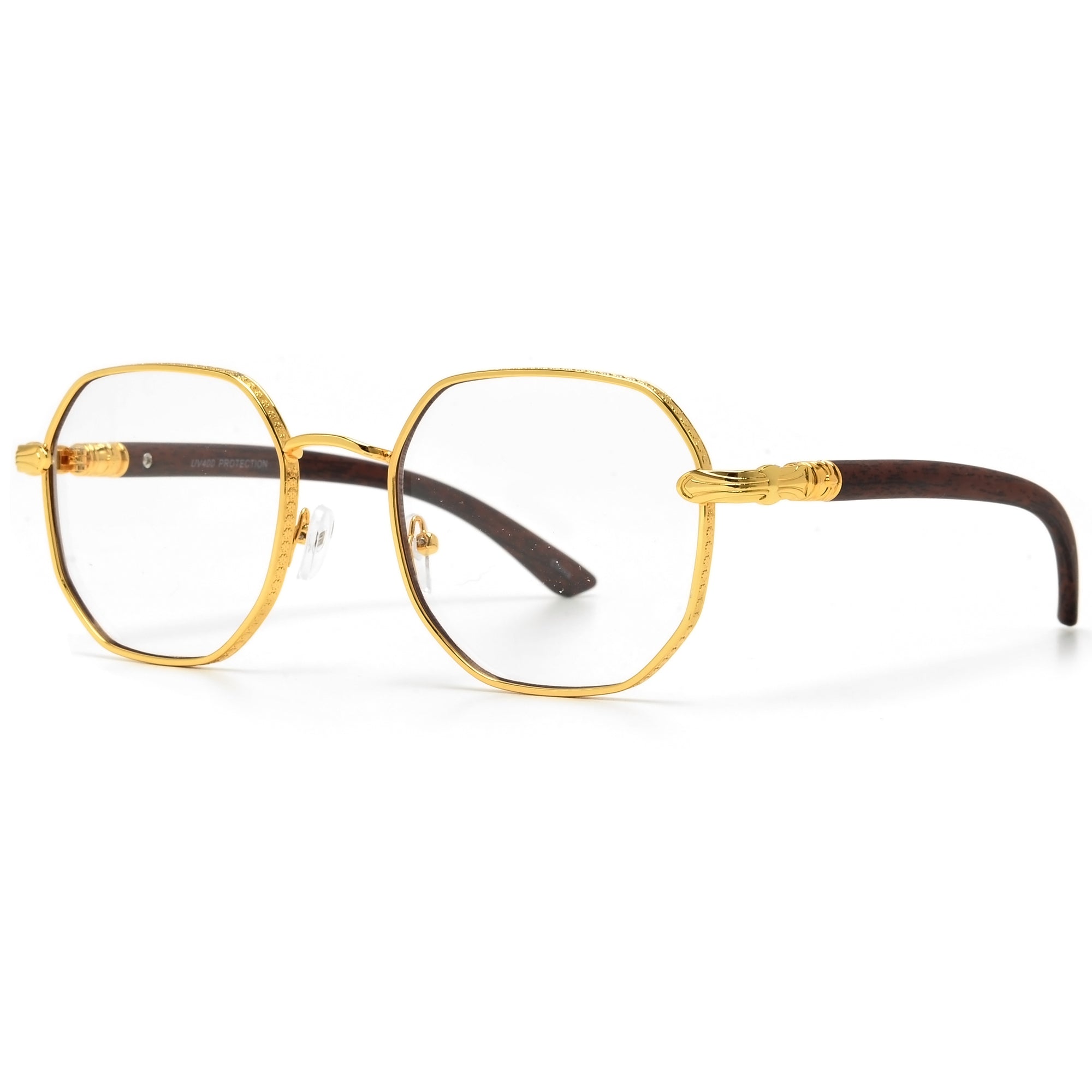 Modern Round Wood Temple Elegant Clear Eyewear