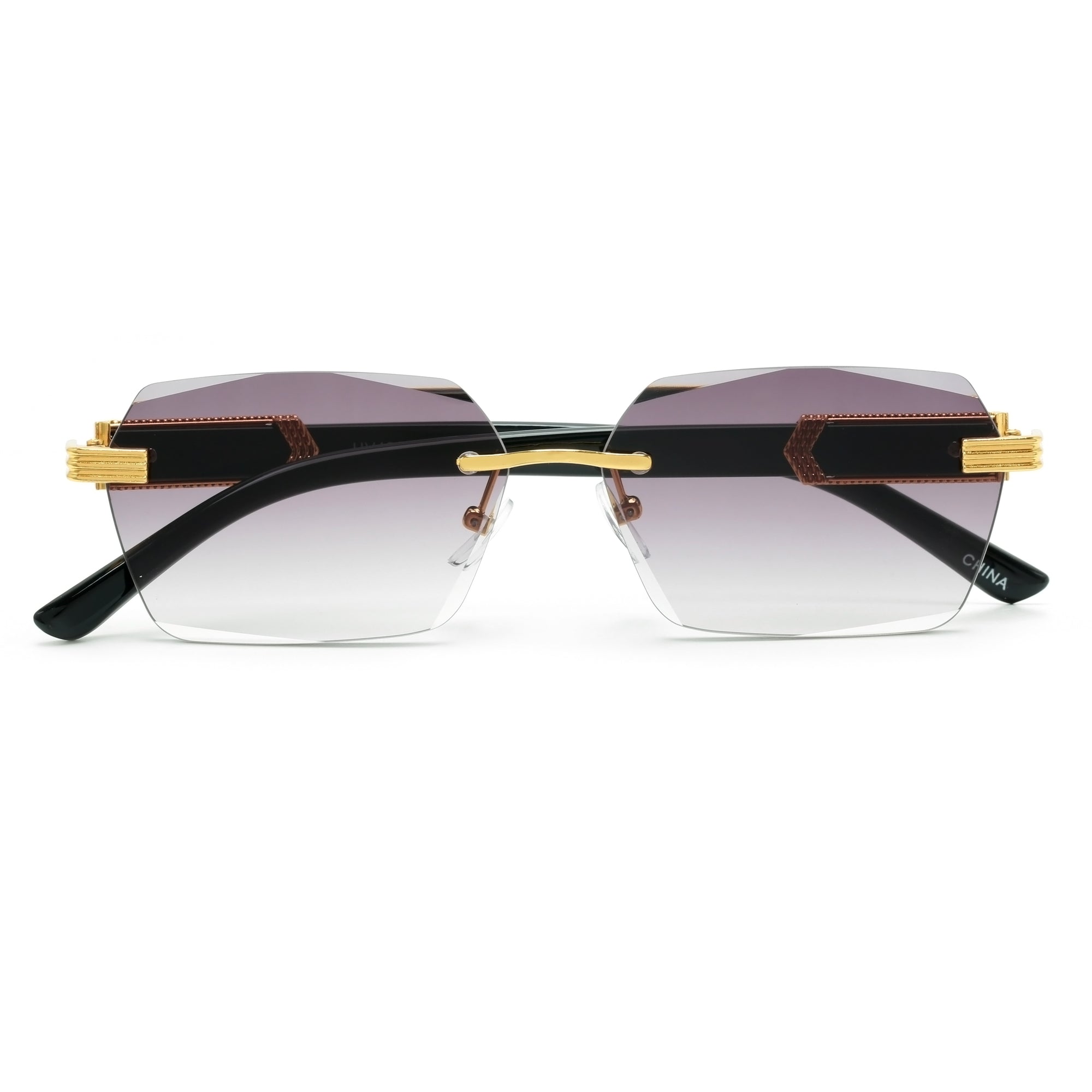 SLIM RIMLESS RECTANGULAR WOOD TEMPLE ACCENT FASHION SUNNIES