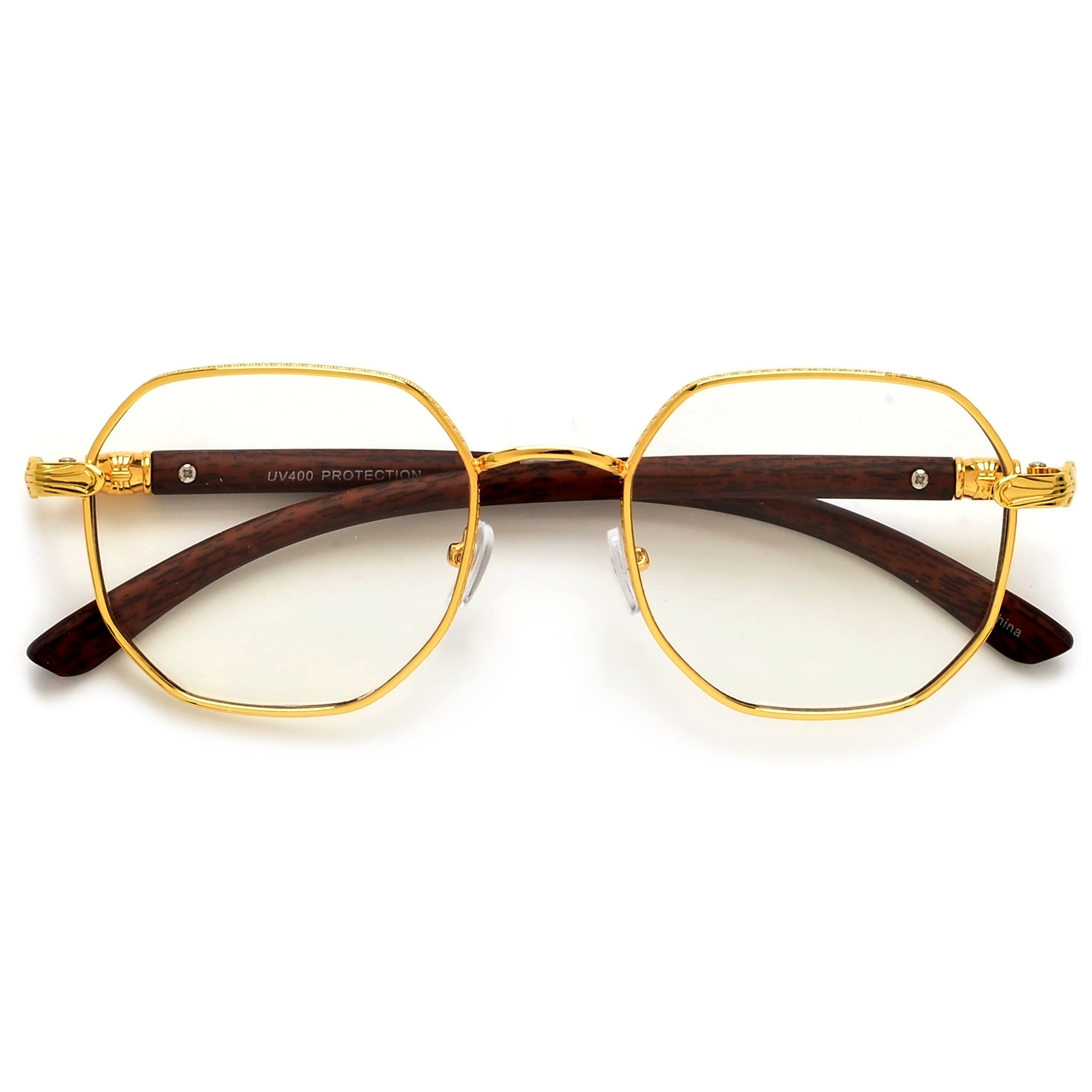Modern Round Wood Temple Elegant Clear Eyewear