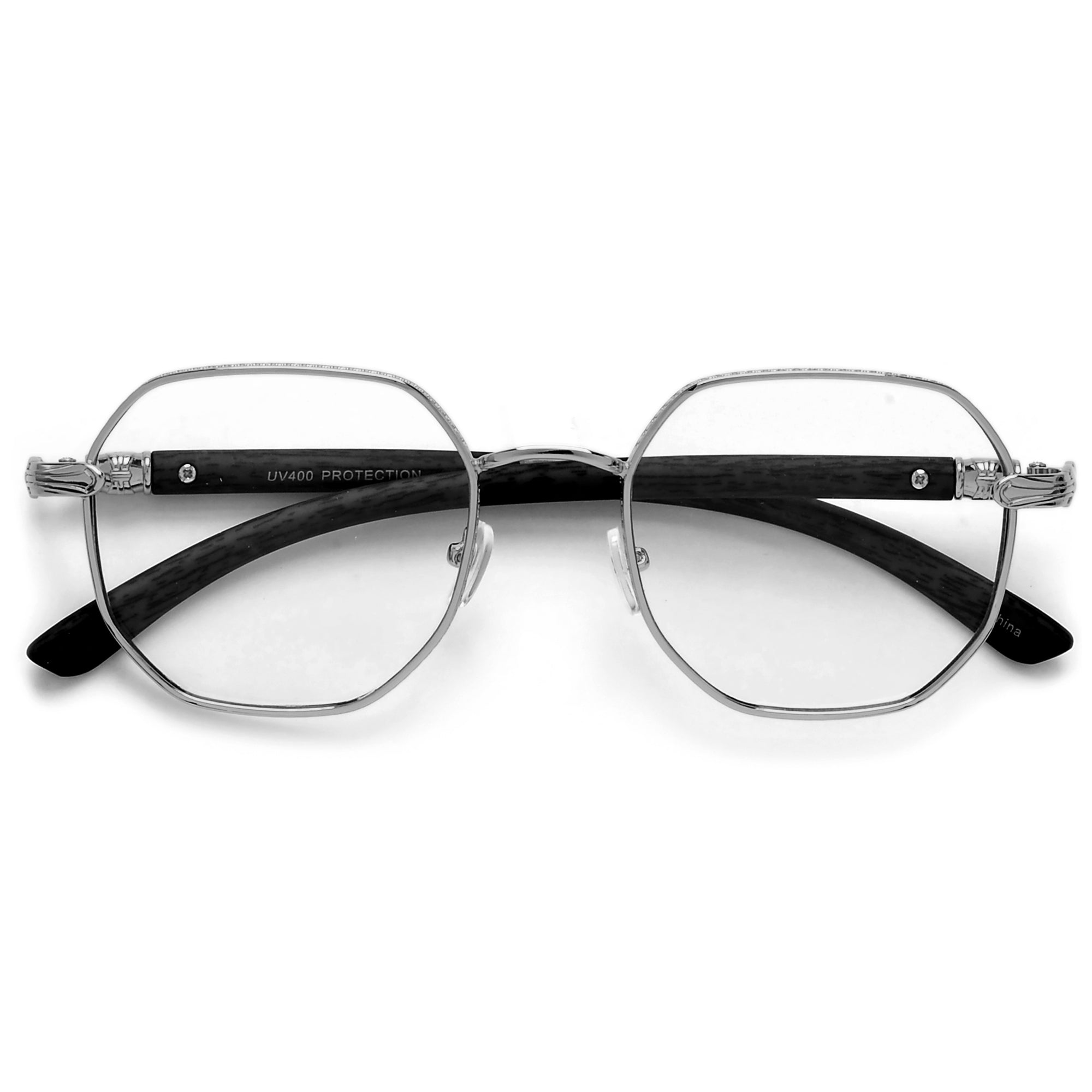 Modern Round Wood Temple Elegant Clear Eyewear