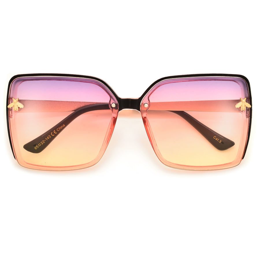 High Fashion Oversize Squared Out Bee Logo Sunnies