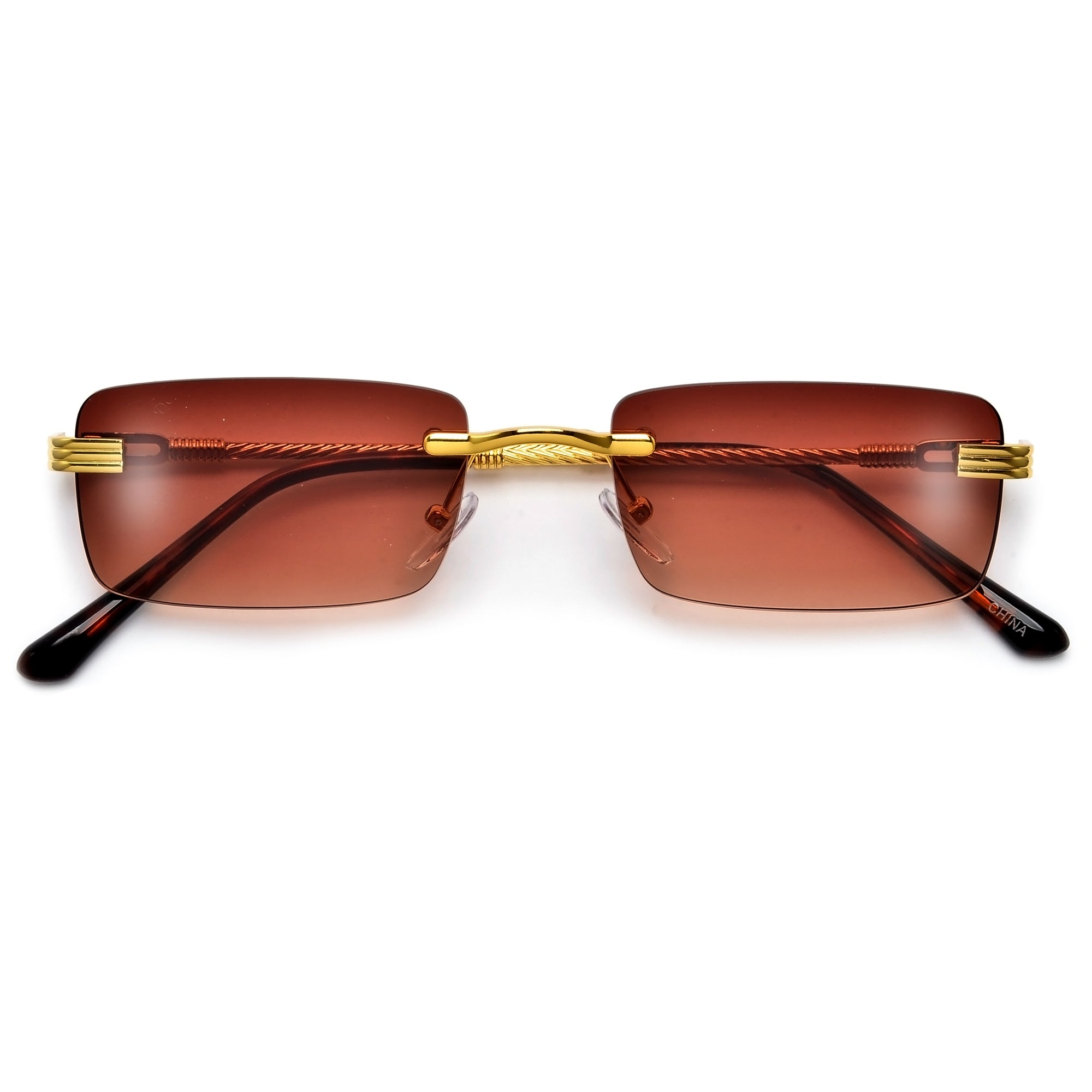 SLIM RIMLESS RECTANGULAR WIRE TEMPLE CHIC COLORFUL SUNNIES