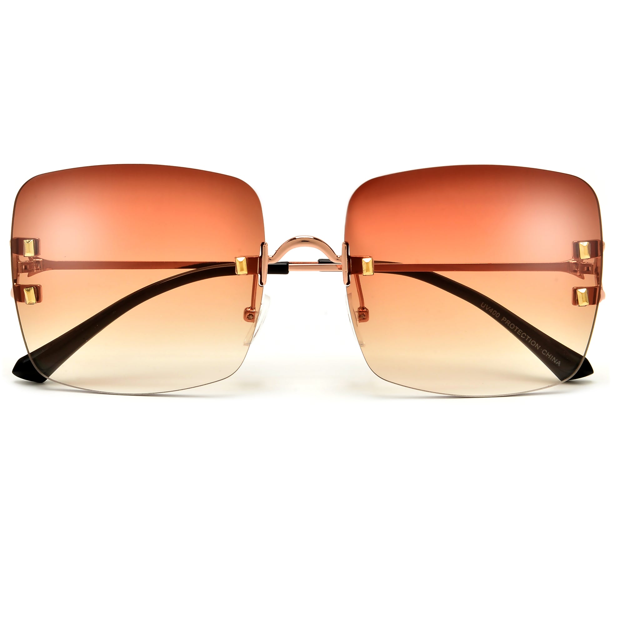 Designer Inspired Rimless Squared Horseshoe Temple Sunglasses