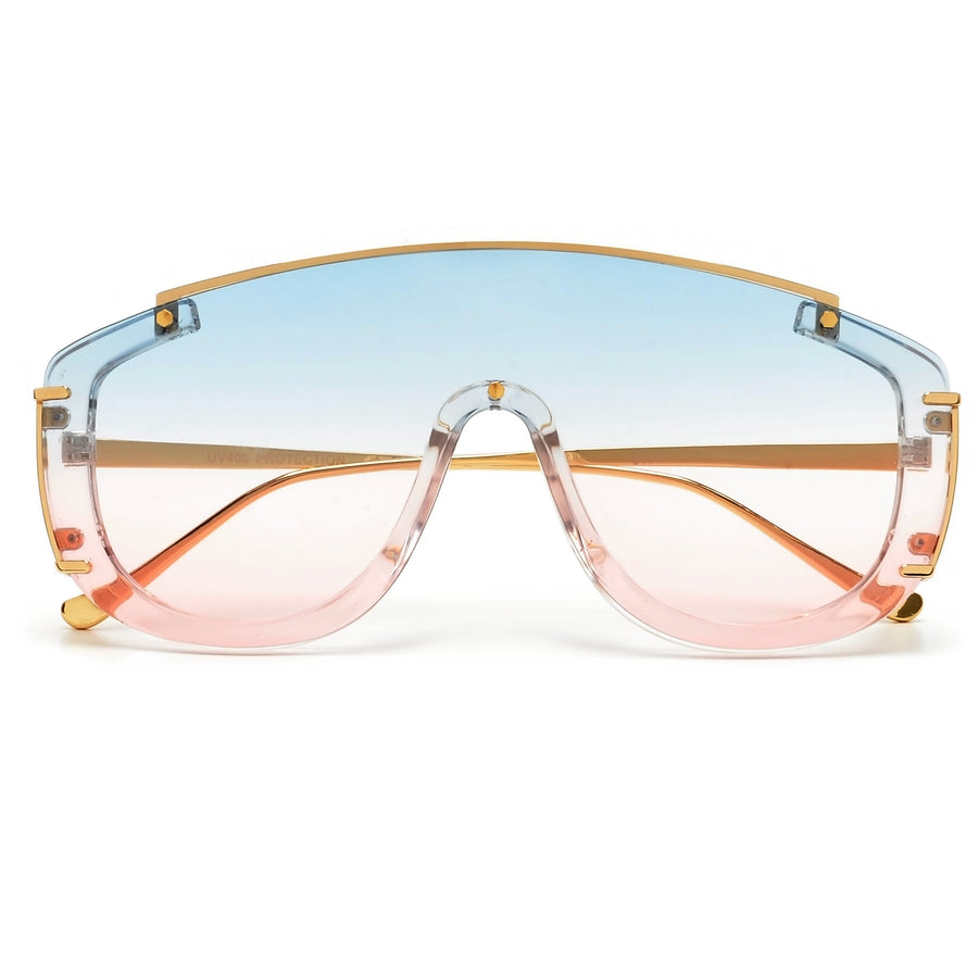 Oversize Retro Vibe Metal Brow Bar Shield Sunnies