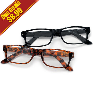 2 Pack Rectangular Clear Lens Casual Eyewear Glasses - Sunglass Spot