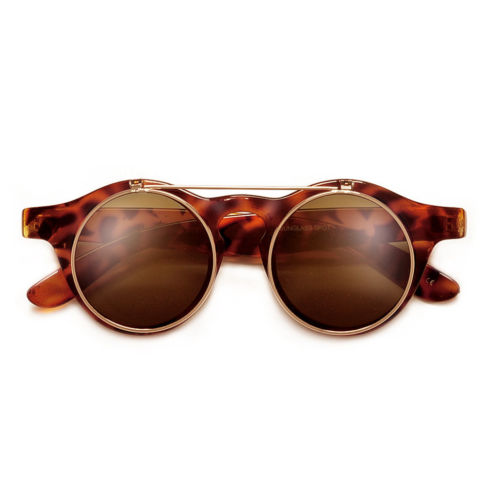 Lennon Inspired Small 42mm Round Flip-Up Sunglasses / Glasses - Sunglass Spot