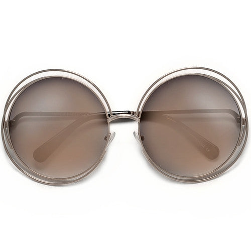 Oversized 62mm Round Boho Chic Metal Wire Frame Fashion Sunglasses - Sunglass Spot