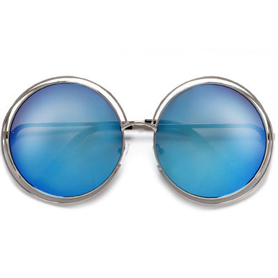 Oversized 62mm Round Boho Chic Metal Wire Frame Fashion Sunglasses - Sunglass Spot