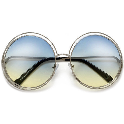Oversized 62mm Round Boho Chic Metal Wire Frame Fashion Sunglasses - Sunglass Spot