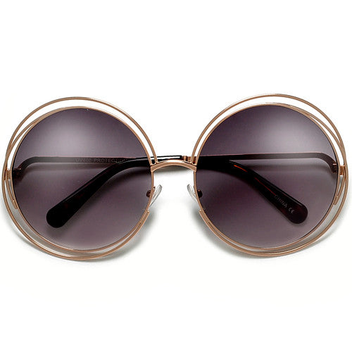 Oversized 62mm Round Boho Chic Metal Wire Frame Fashion Sunglasses - Sunglass Spot