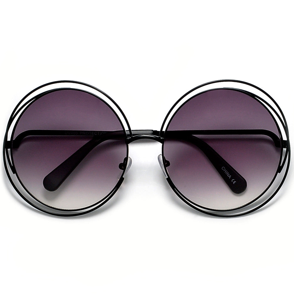 Oversized 62mm Round Boho Chic Metal Wire Frame Fashion Sunglasses - Sunglass Spot