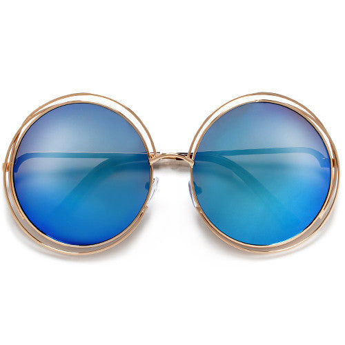 Oversized 62mm Round Boho Chic Metal Wire Frame Fashion Sunglasses - Sunglass Spot