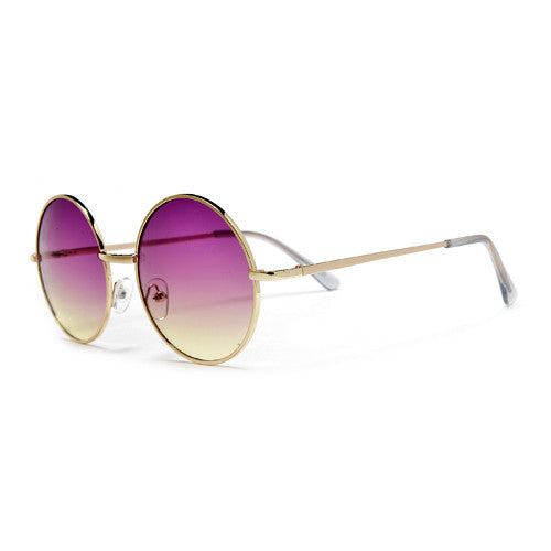 Lennon Inspired Colorful Ombre Lens Retro Round 50mm Metal Sunglasses - Sunglass Spot