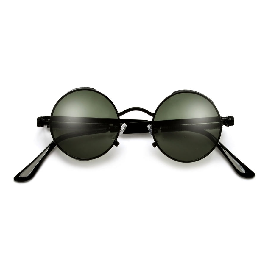 Mini 42mm Steampunk Gothic Round Sidecup  Full Metal Sunglasses - Sunglass Spot