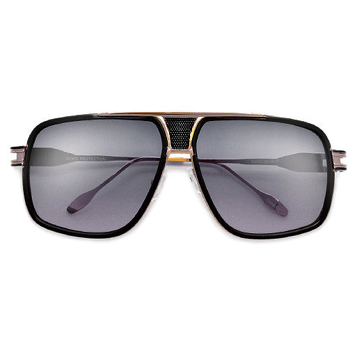 Modernized Gleaming Metal Outline Oversize Squared Off Aviator Sunglasses - Sunglass Spot