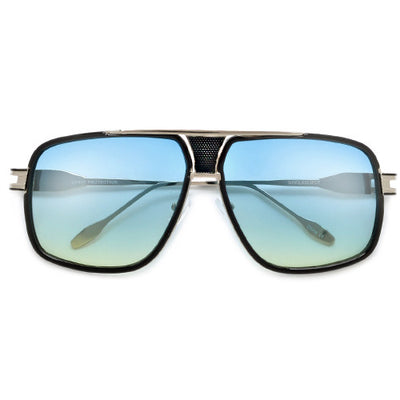 Modernized Gleaming Metal Outline Oversize Squared Off Aviator Sunglasses - Sunglass Spot