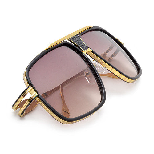 Modernized Gleaming Metal Outline Oversize Squared Off Aviator Sunglasses - Sunglass Spot