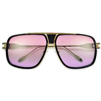 Modernized Gleaming Metal Outline Oversize Squared Off Aviator Sunglasses - Sunglass Spot