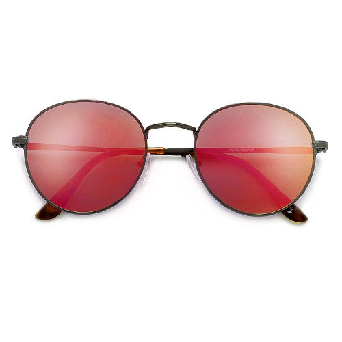 Oversize Retro Round 54mm Lightweight Metallic Colorful Mirrored Lens Sunglasses - Sunglass Spot