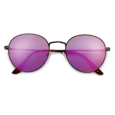 Oversize Retro Round 54mm Lightweight Metallic Colorful Mirrored Lens Sunglasses - Sunglass Spot