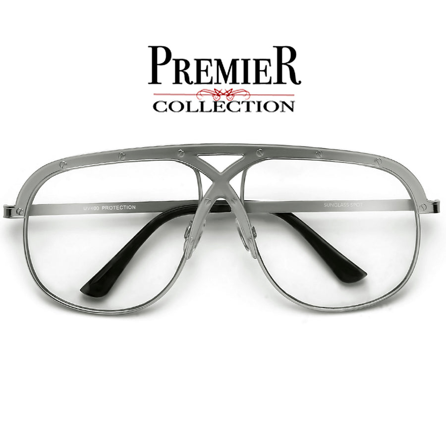 Premier Collection-Oversize 63mm Crossover Bridge Riveted Accent Clear Aviator - Sunglass Spot