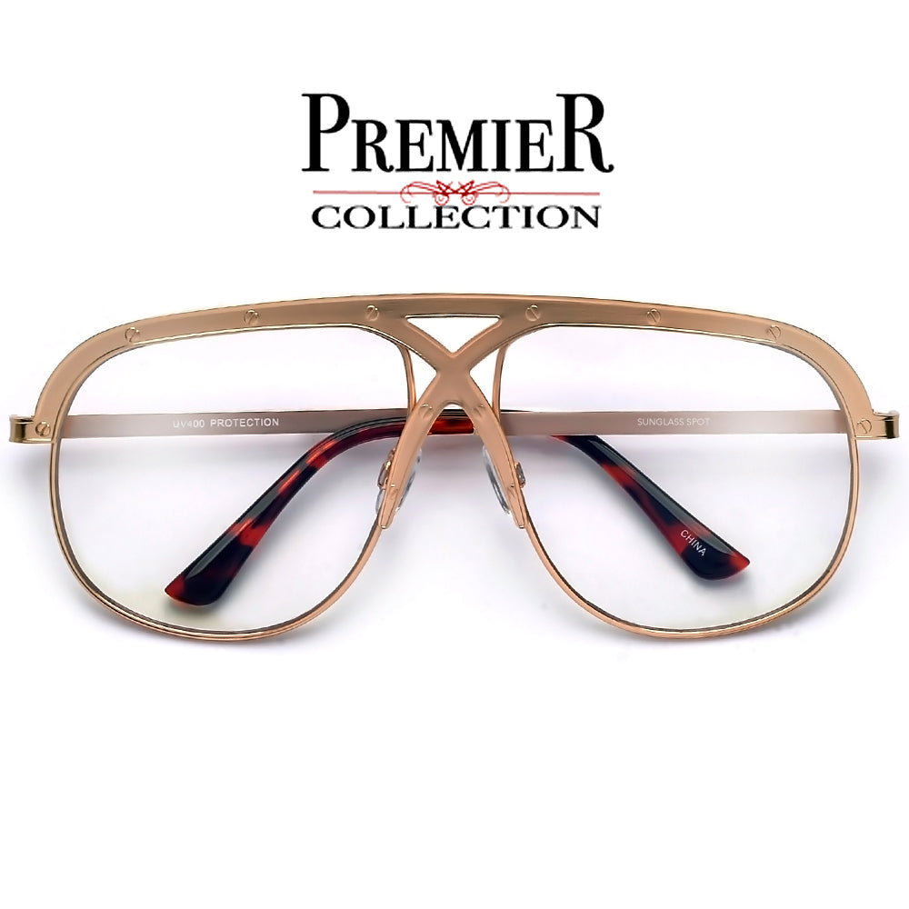 Premier Collection-Oversize 63mm Crossover Bridge Riveted Accent Clear Aviator