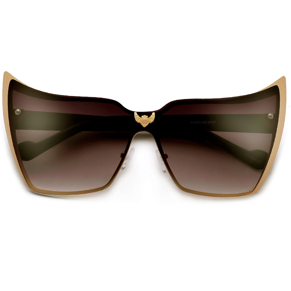 Super High Tip Metal Outlined Cat Eye Silhouette Shield Sunnies - Sunglass Spot