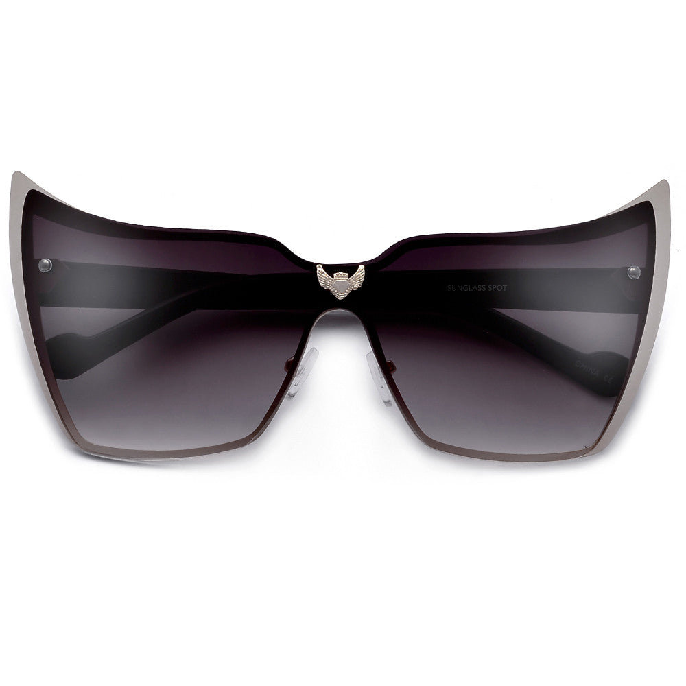Super High Tip Metal Outlined Cat Eye Silhouette Shield Sunnies - Sunglass Spot