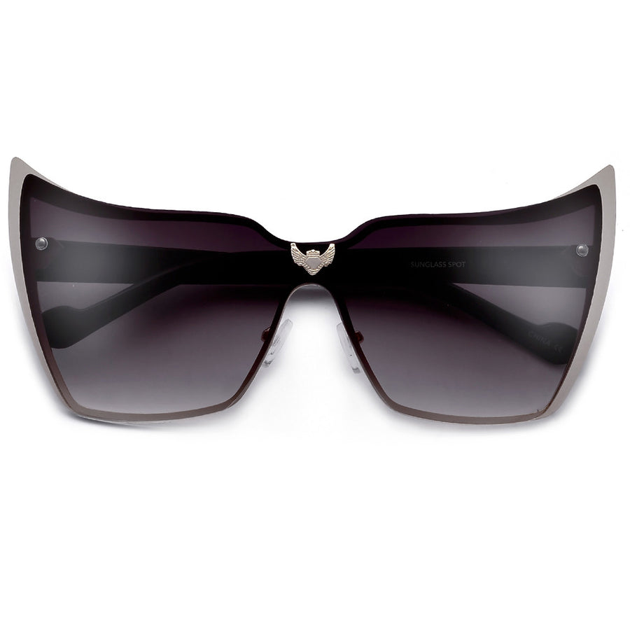 Super High Tip Metal Outlined Cat Eye Silhouette Shield Sunnies - Sunglass Spot