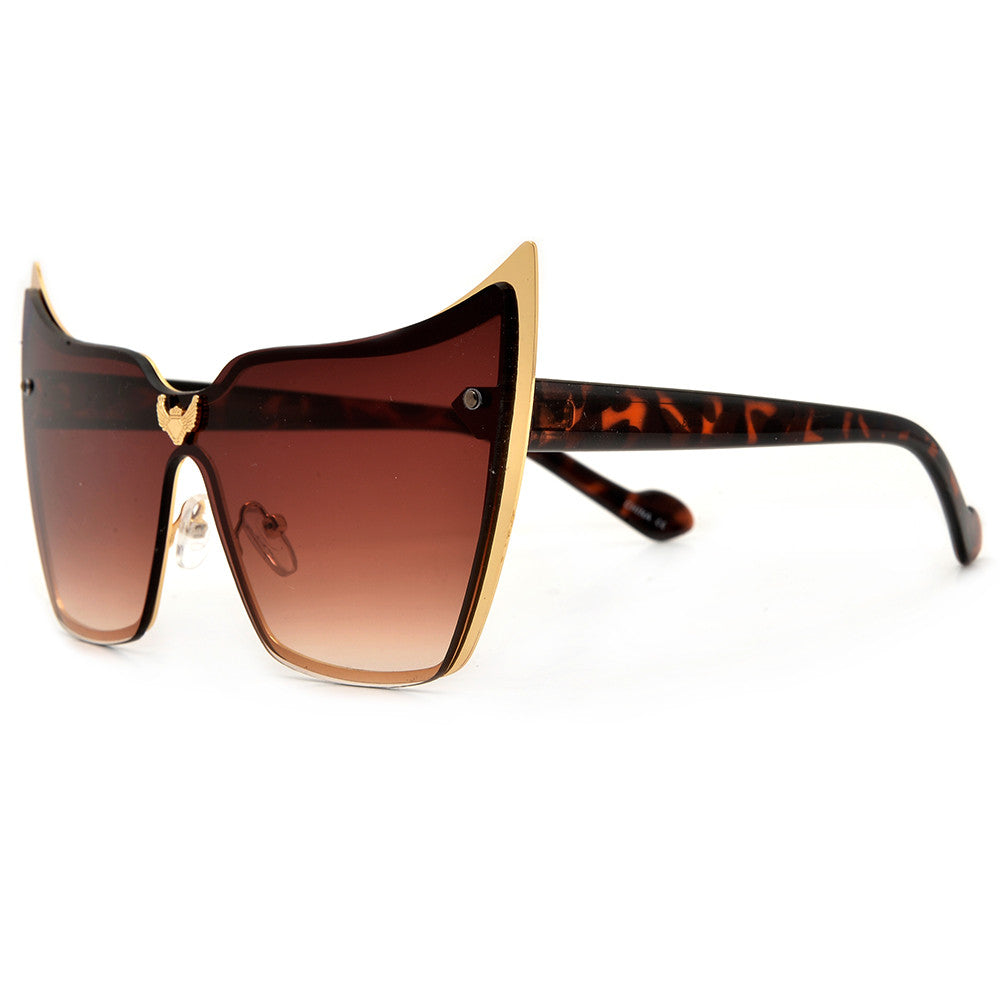 Super High Tip Metal Outlined Cat Eye Silhouette Shield Sunnies - Sunglass Spot