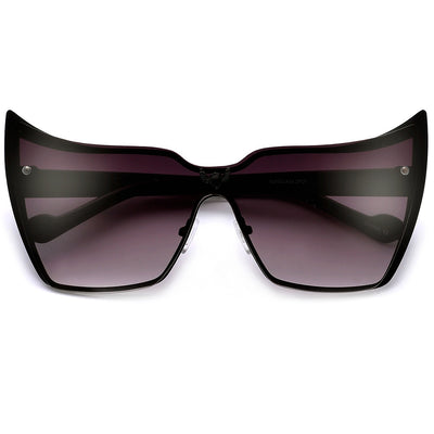 Super High Tip Metal Outlined Cat Eye Silhouette Shield Sunnies - Sunglass Spot
