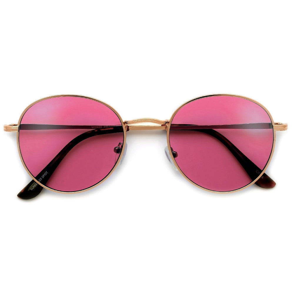 Oversize Retro Round 54mm Lightweight Metallic Colorful Mirrored Lens Sunglasses - Sunglass Spot