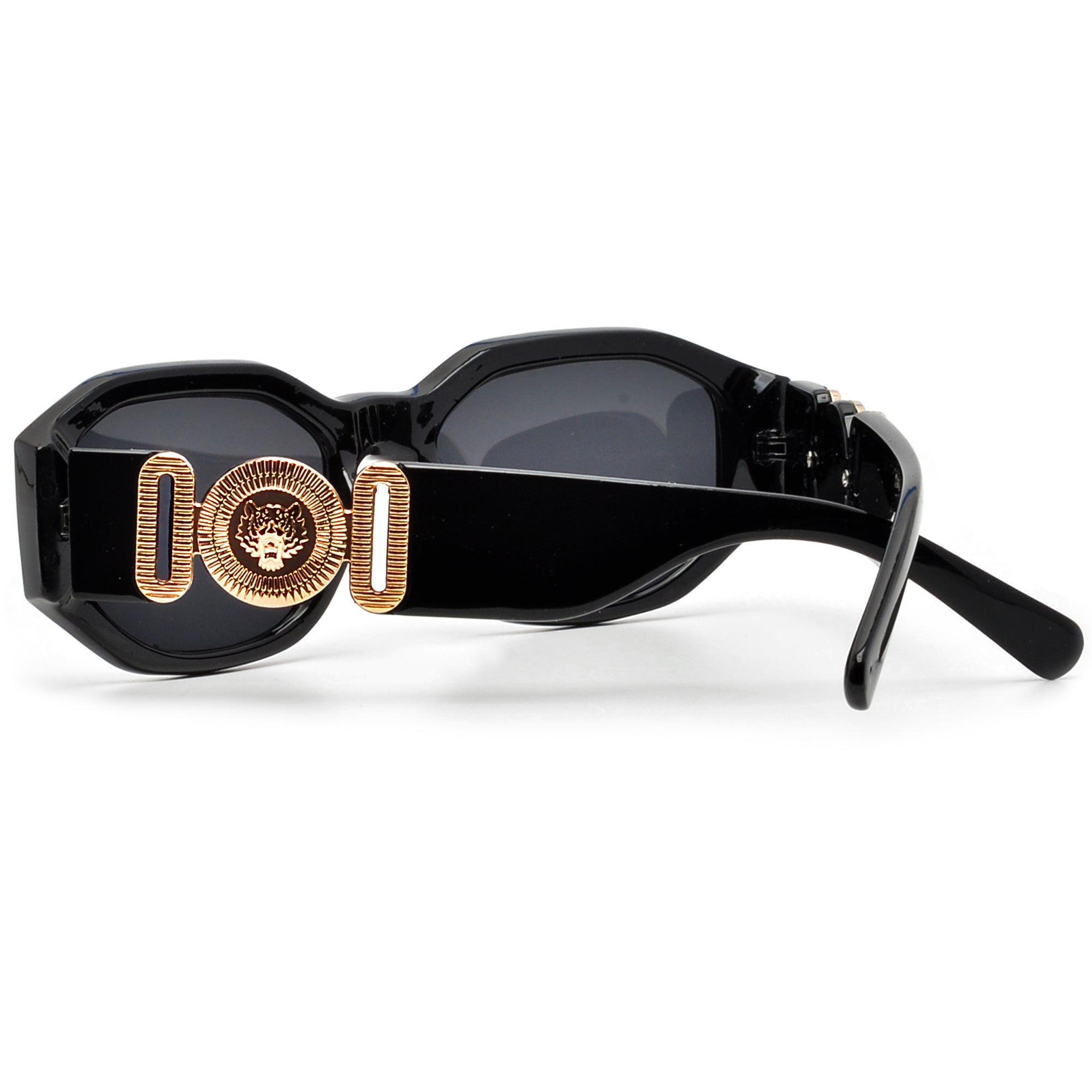 Geometric Medallion Logo Temple Chic Cat Eye Sunglasses