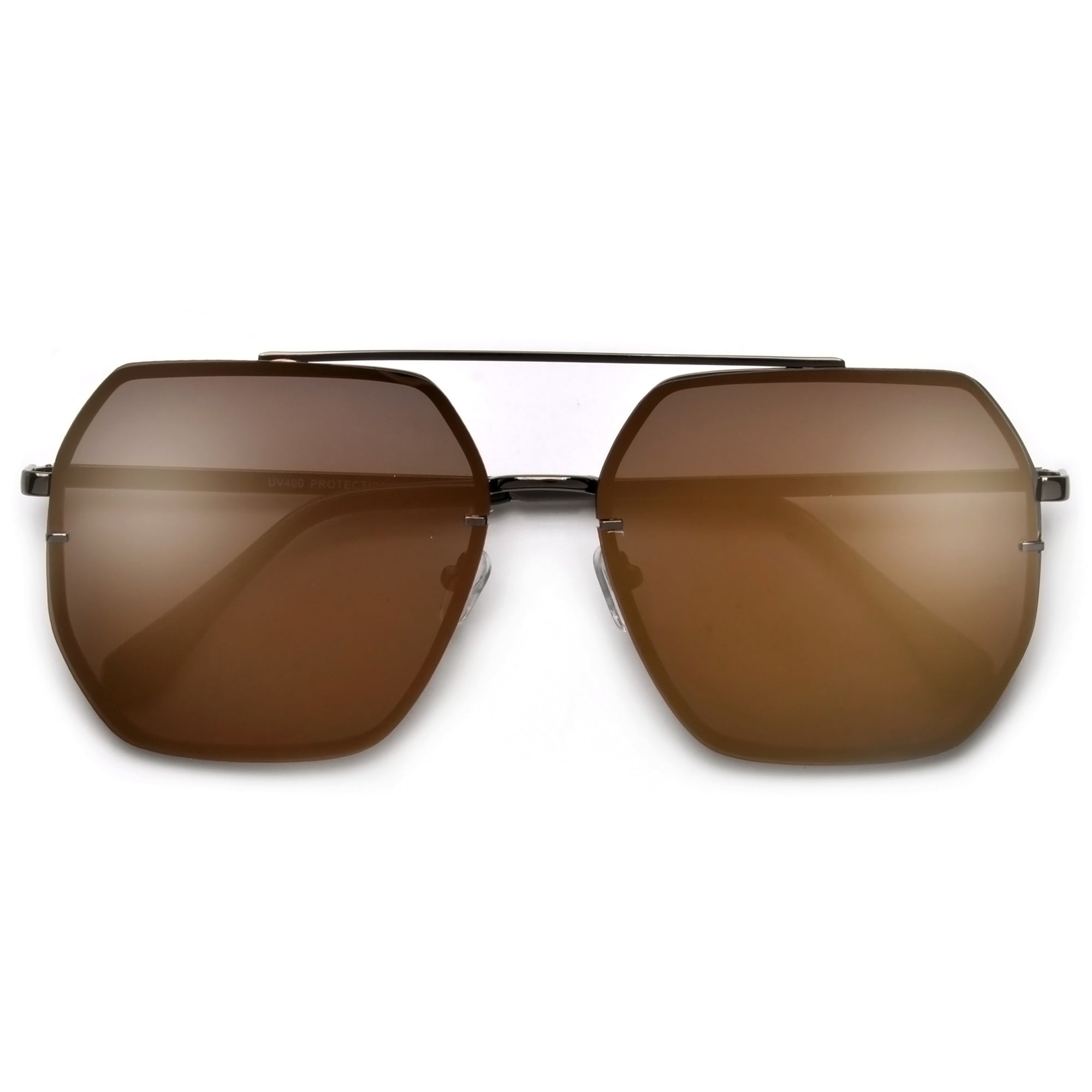 Oversize Squared Geometric Brow Bar Accented Stylish Aviator - Sunglass Spot
