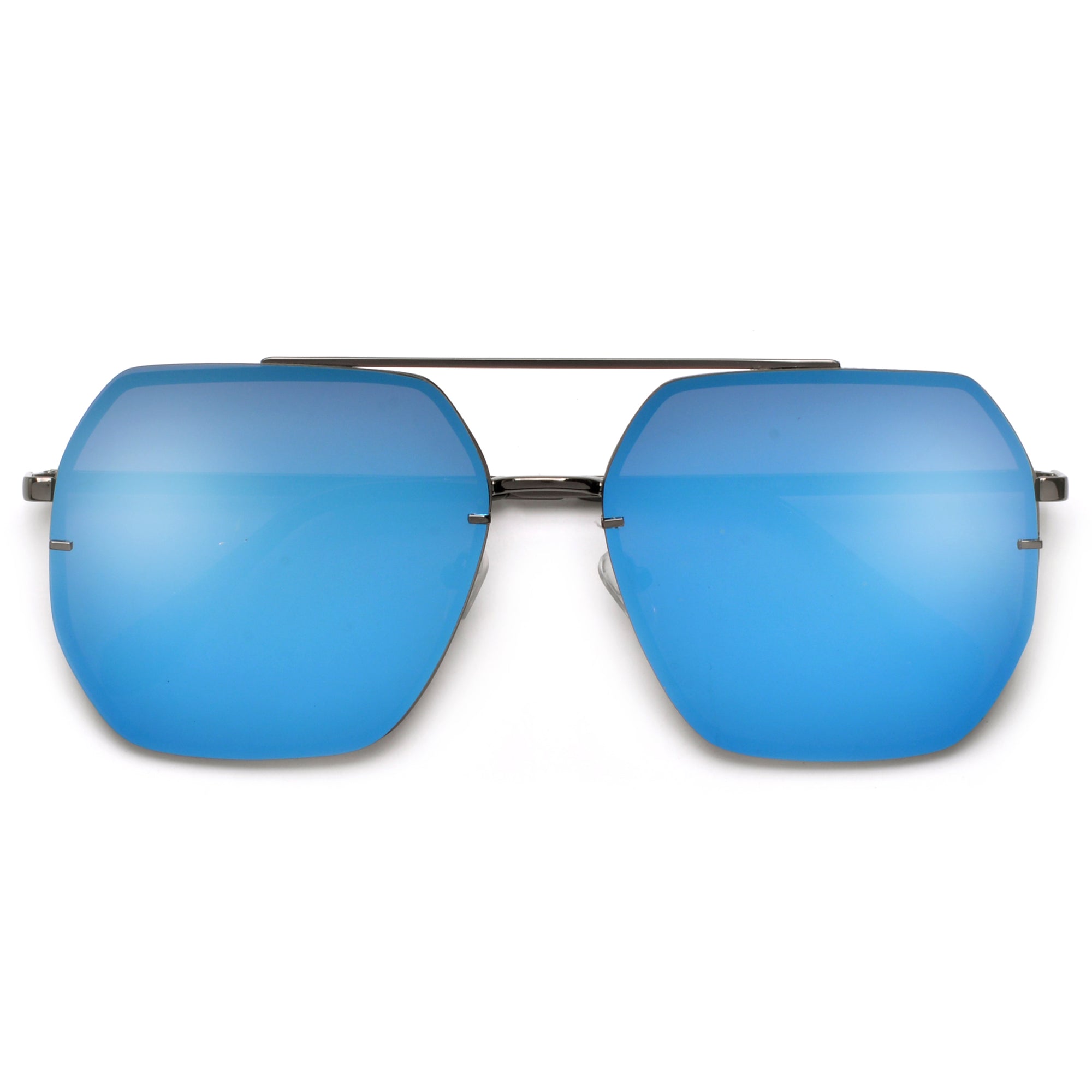 Oversize Squared Geometric Brow Bar Accented Stylish Aviator - Sunglass Spot