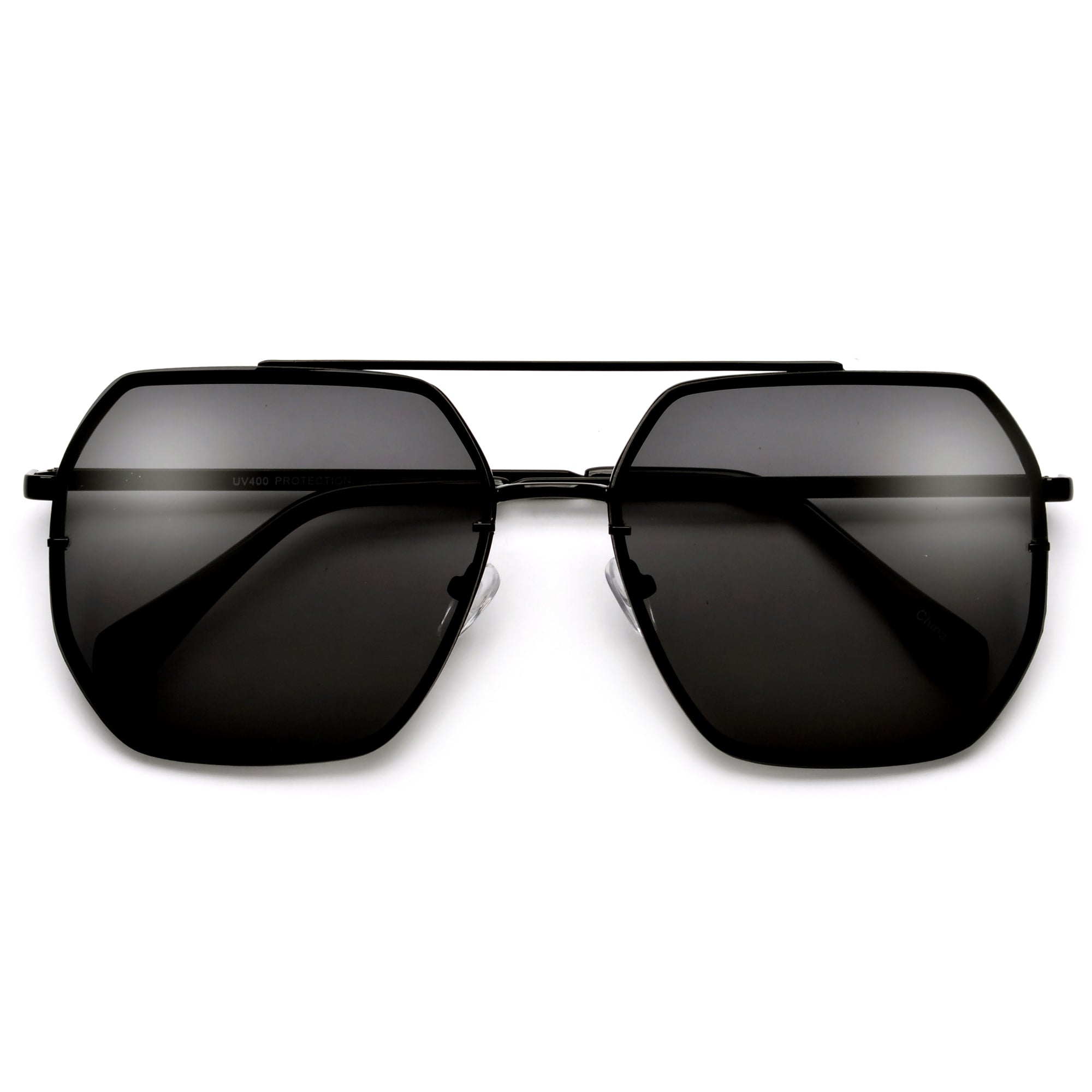 Oversize Squared Geometric Brow Bar Accented Stylish Aviator - Sunglass Spot