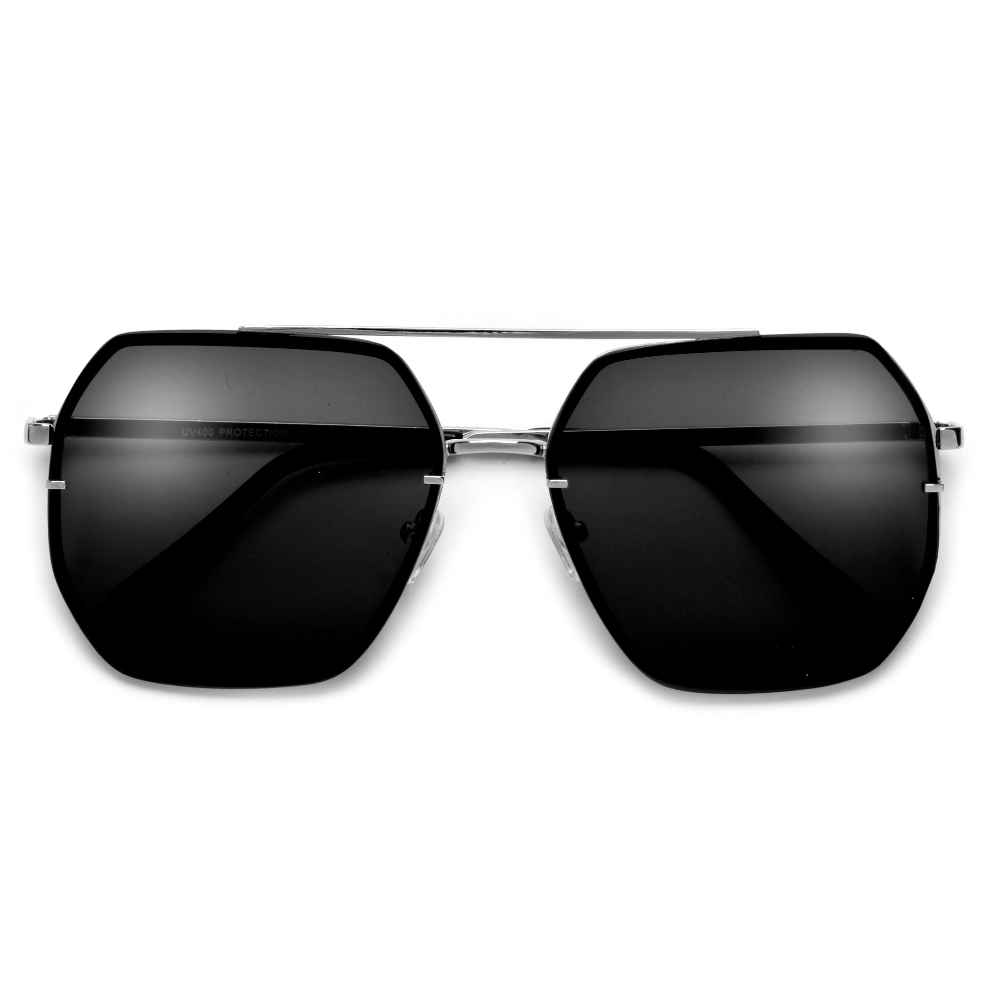 Oversize Squared Geometric Brow Bar Accented Stylish Aviator - Sunglass Spot