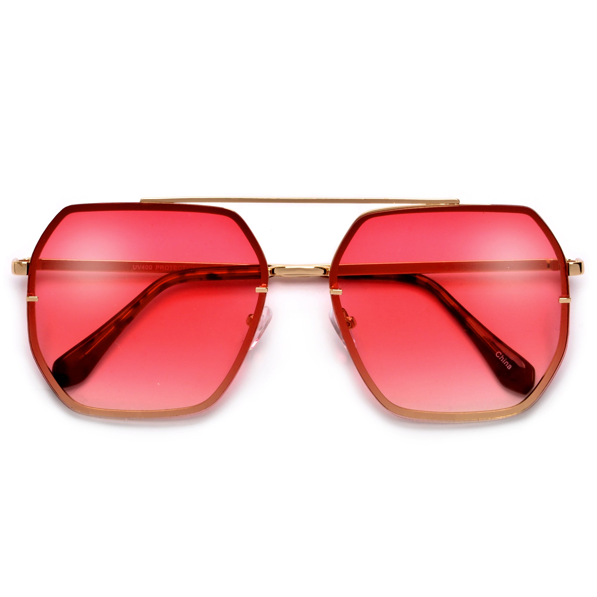 Oversize Squared Geometric Brow Bar Accented Stylish Aviator - Sunglass Spot