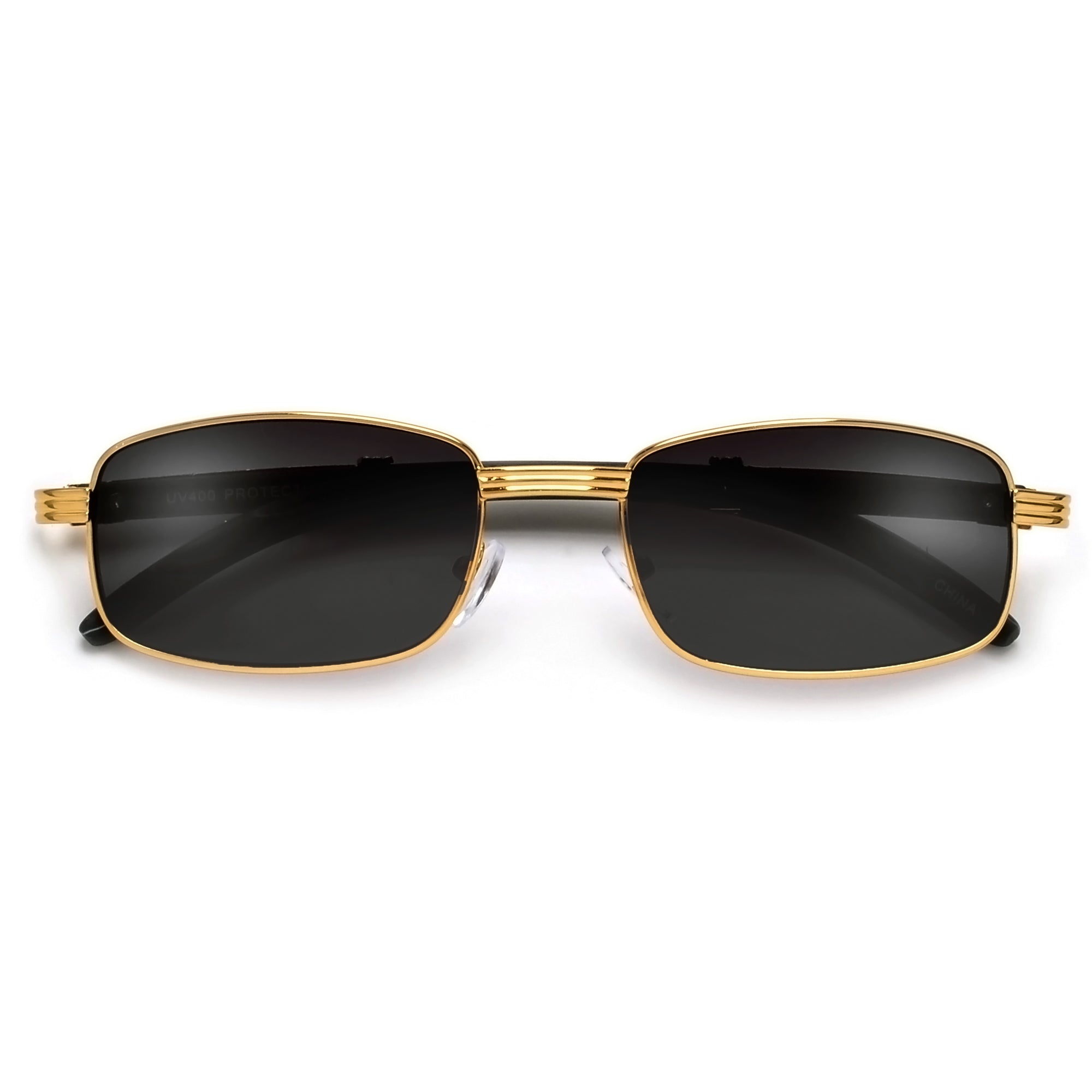 Elaborate Metal Temple Wood Print Squared Frame Colorful Sunnies - Sunglass Spot