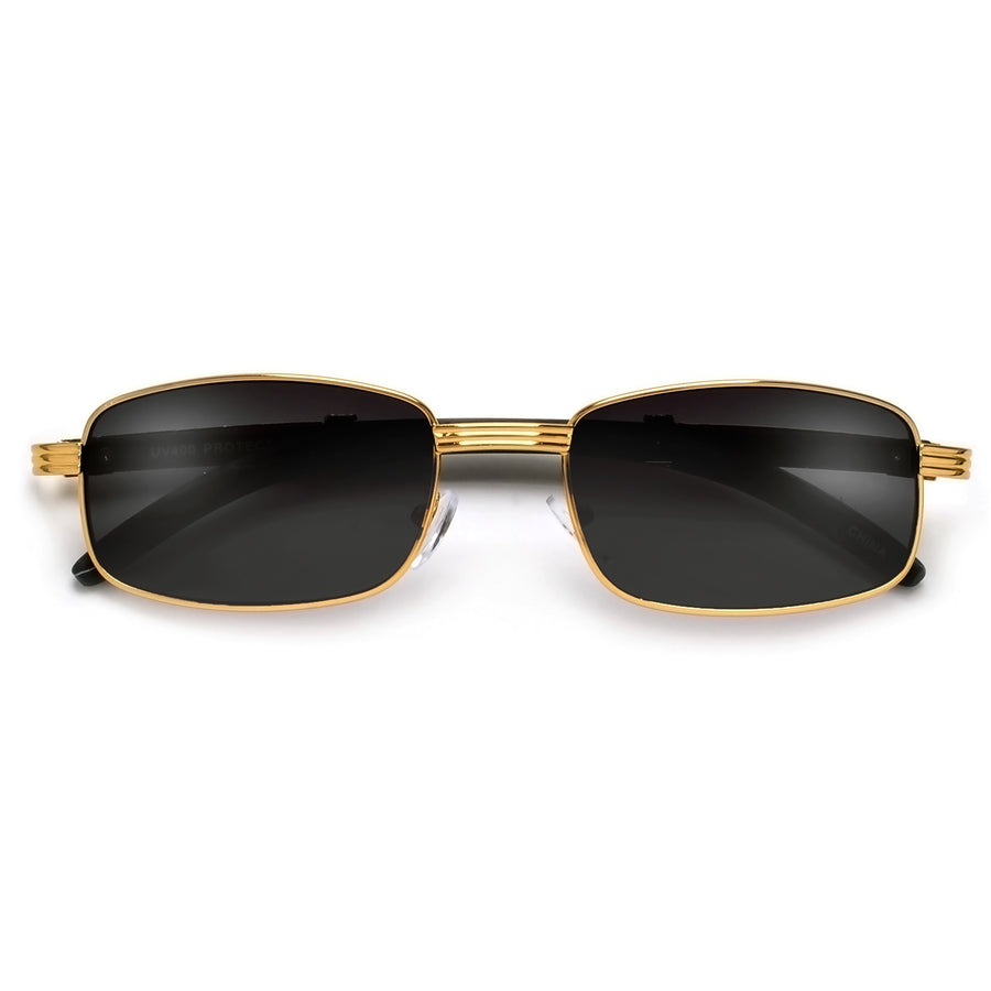 Elaborate Metal Temple Wood Print Squared Frame Colorful Sunnies - Sunglass Spot