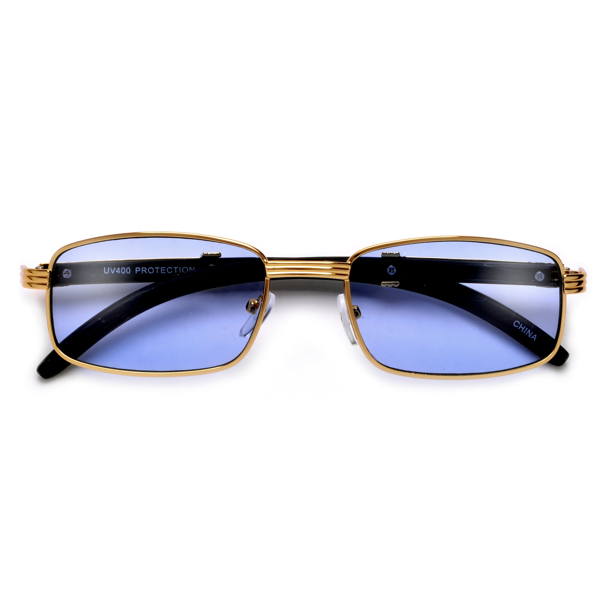 Elaborate Metal Temple Wood Print Squared Frame Colorful Sunnies - Sunglass Spot